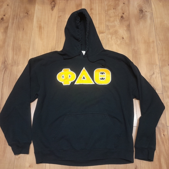 VTG 90s y2k Phi Delta Theta Pullover Hoodie Sweatshirt Stitched ~~ Men’s Large - Picture 1 of 3